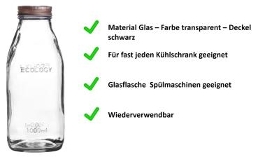 Milchflasche / Glasflasche  Ecology - 1L  - 2er Set