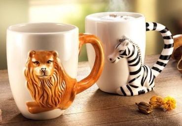 Kaffeebecher Motiv Löwe & Zebra - 2er Set