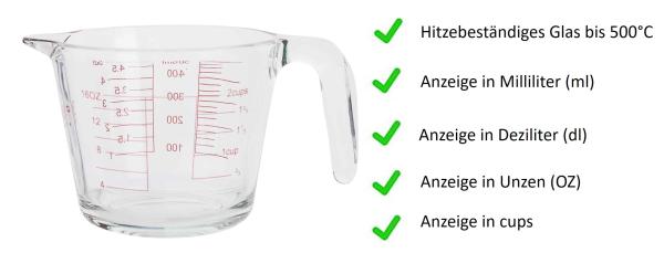 Messbecher bis 500ml aus hitzebeständigem Glas