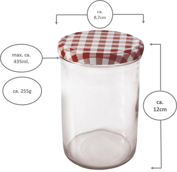 Einmachgläser 435ml rot -weißer Deckel  -  6 Stück