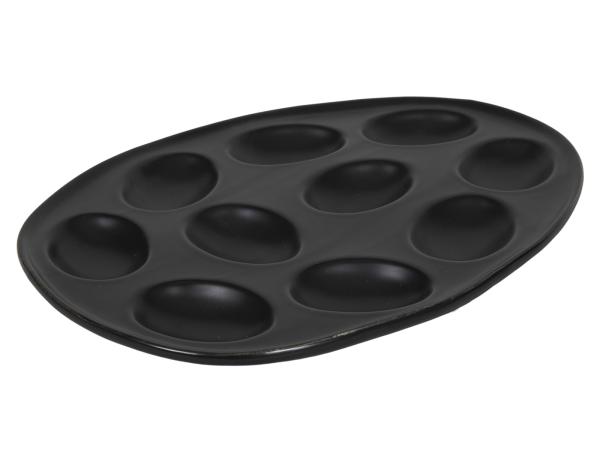 Eierteller Porzellan für 10 halbe Eier - SCHWARZ