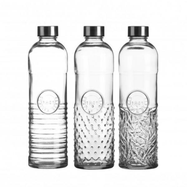 Glasflaschen 1L  "1841"   in verschiedenen Designs - 3 Stück