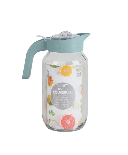 Glaskrug Pichet 1,5L mit Deckel und Ausgießsieb - olivgrün