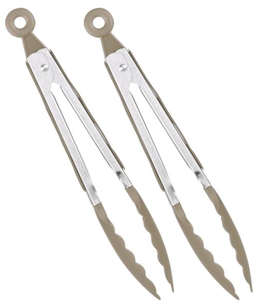 Servierzange beige 26cm - Edelstahl Silikon - 2 Stück