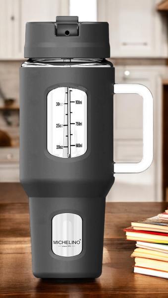 Glas Trinkbecher To Go 1,2L - Grau - Autobecher