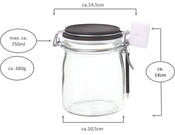Einkochglas 750ml mit Kreidebeschriftungsdeckel- Bügelverschluss - 6 Stück