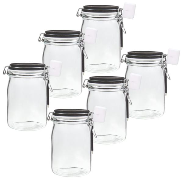 Einkochglas 1000ml mit Kreide Beschriftungsdeckel- Bügelverschluss - 6 Stück
