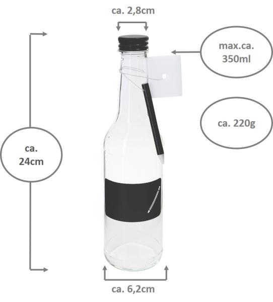 Glasflasche 350ml mit Kreide Beschriftungsfeld - 12 Stück
