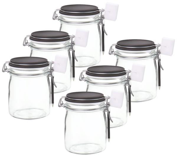 Einkochglas 750ml mit Kreidebeschriftungsdeckel- Bügelverschluss - 6 Stück